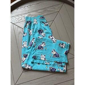 Teal French Bulldog Cocktail Print Pajama Pants Lounge Sleep Bottoms Womens